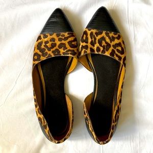 Leopard pointed cap-toe D’orsay dress flats